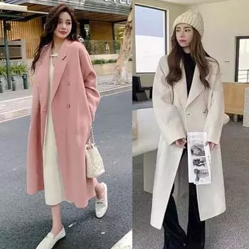 Элегантные шерстяные плащи, зимние женские винтажные ветровки, куртки средней длины, свободные кардиганы с отложным воротником S бежевый