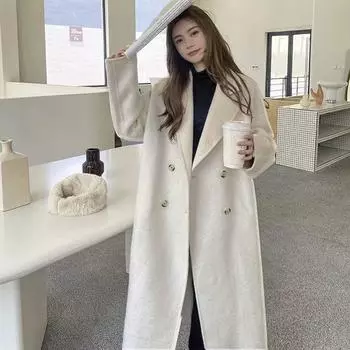 Элегантные шерстяные плащи, зимние женские винтажные ветровки, куртки средней длины, свободные кардиганы с отложным воротником S розовый