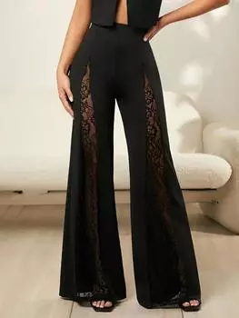 Элегантные шикарные свободные брюки больших размеров с высокой талией, женские модные повседневные однотонные длинные брюки, женские кружевные мешковатые брюки с высокой талией, французский дизайн XL чёрный