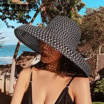 Элегантные широкополые шляпы-панамы от солнца — стиль французской Хепберн, ажурный дизайн, защита от солнца на открытом воздухе, для путешествий, пляжа, повседневного использования для женщин one size чёрный