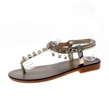 Элегантные шлепанцы, сандалии, женские, плоские, для отдыха на море, бохо, римские женские, изысканные сандалии, женская повседневная пляжная обувь 35 чёрный