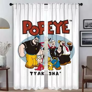 Элегантные шторы для гостиной с изображением моряка Попай, занавески для домашнего интерьера из 2 предметов, тюль для спальни, украшение на Хэллоуин W50xH70cmx2pcs-CL