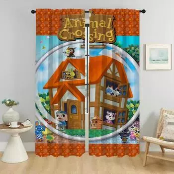 Элегантные шторы для комнаты, 2 шт., занавески для окон Animal Crossings, тюль для спальни, домашний интерьер, шторы, украшение на Хэллоуин W50xH70cmx2pcs