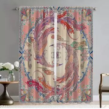Элегантные шторы для комнаты, для камеры, занавески для окон в китайском стиле, разделительные шторы для домашнего интерьера, 2 шт., тюль для спальни, абажуры W50xH70cmx2pcs-CL