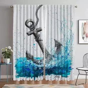 Элегантные шторы для комнаты, якорь камеры, оконные шторы, затемняющие шторы, 2 шт., украшения на Хэллоуин, разделительные шторы для гостиной W50xH70cmx2pcs-CL