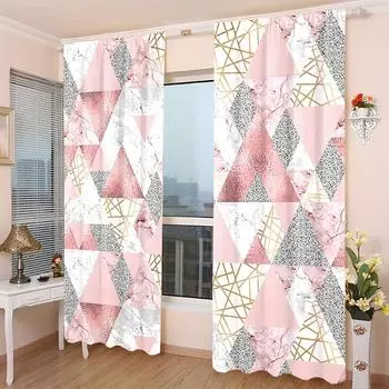 Элегантные шторы с геометрическим принтом из розового мрамора, комплект из 2 шт. - карманный дизайн для легкой установки в гостиной, спальне, ванной комнате (W50cmxH130cm)x2&Rod Pocket
