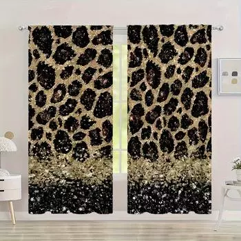 Элегантные шторы с леопардовым принтом и золотыми завитками для вашей гостиной или спальни на все времена года. Легко повесить на окно. 100W130H(CM)40x51in&rod pocket