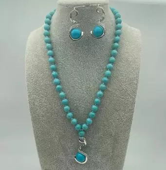 Элегантные синие бирюзовые драгоценные камни, кулон, ожерелье, серьги, комплекты ювелирных изделий