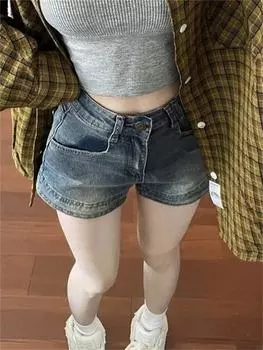 Элегантные синие джинсовые шорты в американском стиле ретро, женские летние новые эластичные уличные узкие шорты в стиле хип-хоп, модные джинсовые шорты Y2k