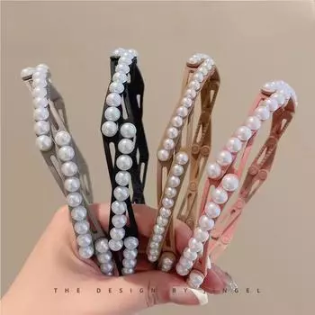 Элегантные складные жемчужины простые металлические украшения для волос обруч для волос женские обручи для волос женские милые модные аксессуары для укладки волос чёрный