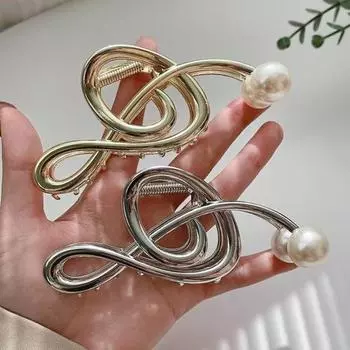 Элегантные скрещивающиеся зубы, большая металлическая заколка для волос, искусственный жемчуг, дизайн музыкальных нот, нескользящая заколка, аксессуары для волос чёрный