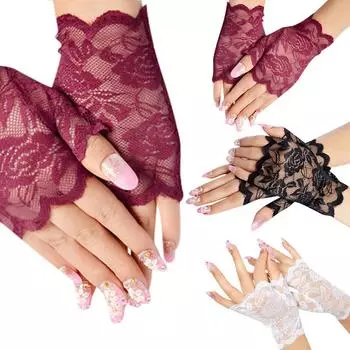Элегантные стильные аксессуары для защиты от солнца, кружевные полые свадебные перчатки чёрный