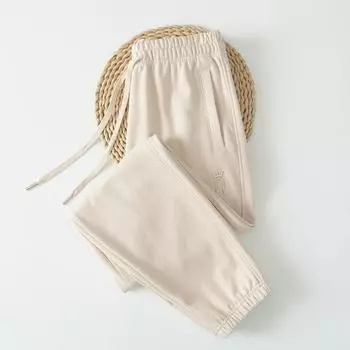 Элегантные Стильные Брюки Джоггеры Белые Повседневные Хлопковые Спортивные Штаны Apricot S-code pants