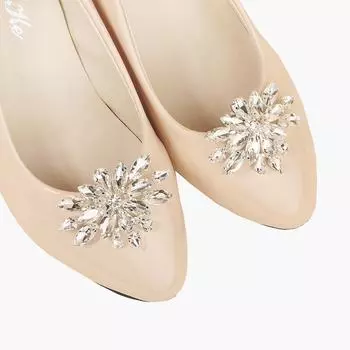 Элегантные свадебные клипсы для обуви со стразами - съемные модные аксессуары SC-J063; 6*4.5CM 26G (2 pieces) серебряный