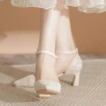 Элегантные свадебные туфли, женские туфли D orsay на высоком каблуке, туфли для невесты на каблуке с ремешком на щиколотке, женская обувь с острыми кристаллами, летняя обувь Zaptos Mujer 34 хаки