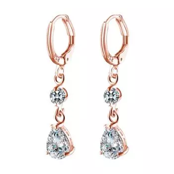 Элегантные свисающие серьги-подвески с циркониевыми каплями для женщин. Идеально подходят для торжественных случаев и повседневной носки. розового золота