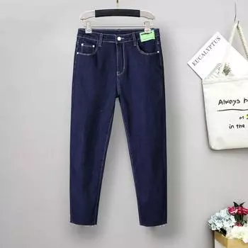 Элегантные темпераментные осенние джинсы большого размера для женщин с высокой талией, тонкие срезы, узкие брюки-карандаш, брюки, эластичные узкие брюки XL