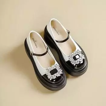Элегантные темпераментные женские туфли Мэри Джейн на осень и зиму с неглубоким горлом, толстой подошвой, стразами, пряжкой в одно слово, на высоком каблуке 35 белый