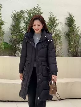Элегантные теплые длинные парки для женщин, пальто с капюшоном, модные свободные толстые женские зимние куртки XL серый