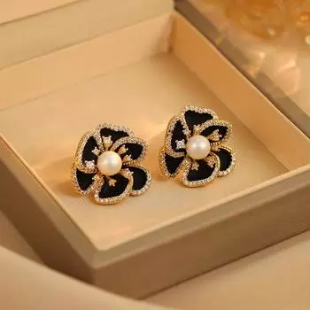 Элегантные трехмерные серьги-гвоздики «Камелия» Интернет-знаменитости, высококачественные серьги, женские легкие, роскошные, французские, ретро, маленькие, ароматные серьги 14k