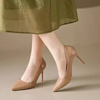 Элегантные туфли из лакированной кожи телесного цвета во французском стиле на тонком каблуке высотой 5 см с острым носком, универсальная летняя обувь для женщин 35 чёрный