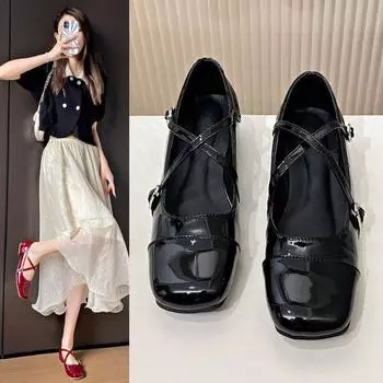 Элегантные туфли Мэри Джейн с квадратной головкой, серебристые, женские, балетки на низком каблуке, с перекрестной пряжкой и толстым каблуком, одинарные туфли для девочек 35 красный