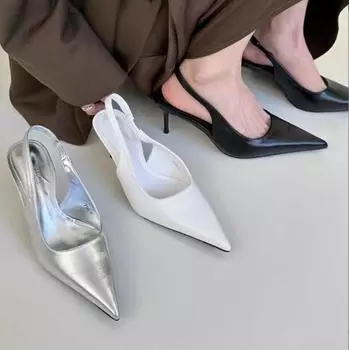 Элегантные туфли на высоком каблуке серебристого цвета для женщин 2024 года, туфли-лодочки с открытым носком, женские туфли для вечеринок, однотонные босоножки на тонком каблуке для женщин 35 бежевый