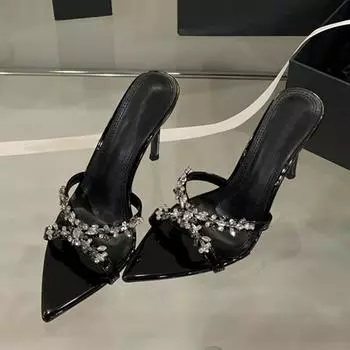 Элегантные туфли с острым носком и кристаллами на высоком каблуке, современные женские сандалии, летняя модная обувь для выпускного вечера Zapatos Mujer 35 абрикосовый