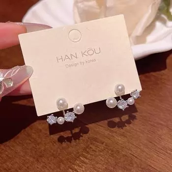 «Элегантные универсальные серьги-подвески из циркония и жемчуга» A1850 серебряный