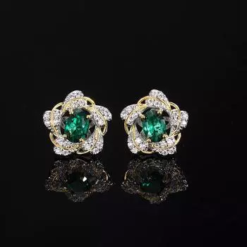 Элегантные ювелирные изделия Новые ретро-серьги Изумрудные рубиновые сапфировые серьги-гвоздики Двухцветное покрытие Мода