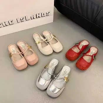 Элегантные вечерние туфли 2025 года во французском стиле с закрытым носком и мягкой подошвой: Нежные полутапочки в стиле феи для женщин 36 розовый