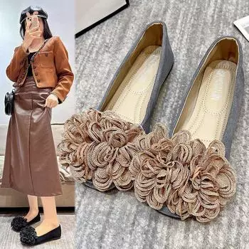 Элегантные вечерние туфли с цветочным принтом на плоской подошве — французский стиль, удобные и универсальные для осени 41 серый