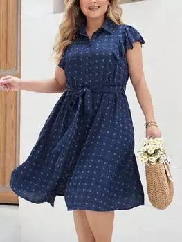 Элегантные винтажные цельные платья с рукавами-бабочками в горошек, женская мода, повседневное платье с отворотом и вырезом в виде слова, женское эстетичное шикарное платье на шнуровке, женская одежда XL синий