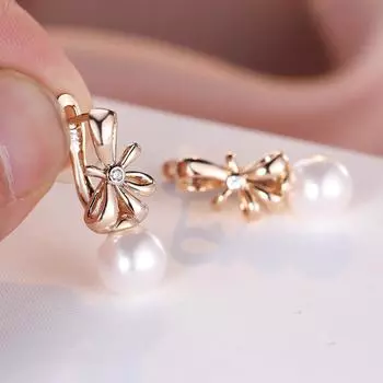 Элегантные винтажные серьги-капли с искусственным жемчугом для женщин, роскошные обручальные серьги цвета розового золота, вечерние украшения розового золота