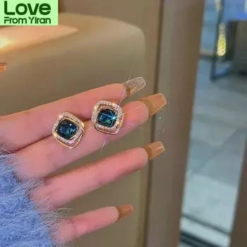 Элегантные винтажные сверкающие квадратные синие серьги-гвоздики с кристаллами Новые серьги Ювелирные изделия оптом