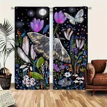 Элегантные винтажные жаккардовые шторы из полиэстера с цветочным принтом в виде бабочек и подхватом, пригодные для машинной стирки, в пасторальном стиле, в стиле бохо 100W130H(CM)40x51in&rod pocket