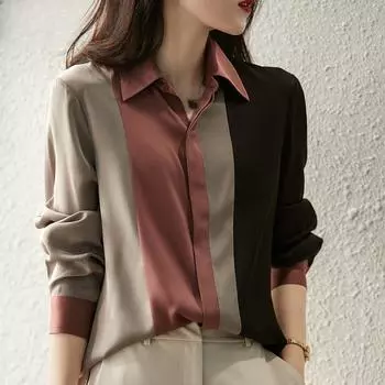 Элегантные винтажные женские блузки с длинным рукавом, осенний хит, цветной воротник-поло, свободная рабочая рубашка на пуговицах, повседневная одежда S
