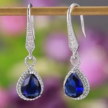 Элегантные висячие серьги для женщин, высококачественные серебряные, инкрустированные синими каплями воды, с кубическим цирконием, классические ювелирные изделия синий