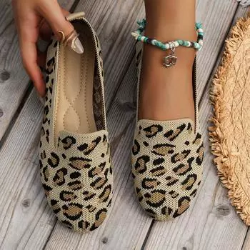 Элегантные вязаные балетки с узором «гусиные лапки», женские сетчатые мокасины с острым носком, женские большие размеры 43, леопардовые лоферы, мягкая обувь для вождения 36 чёрный