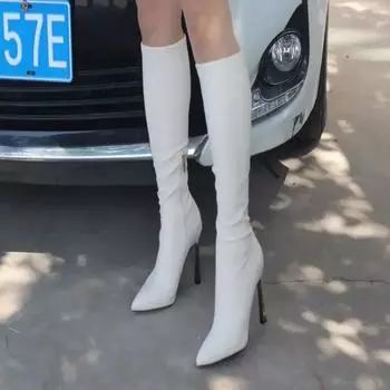 Элегантные высокие каблуки женские длинные сапоги новинка в шикарной распродаже обуви 2024 года тренд Y2k удобные сапоги женские туфли выше колена 34