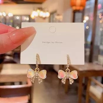 Элегантные высококачественные серьги-бантики Laser с иглами из серебра 925 пробы и сверкающими бриллиантами золотой