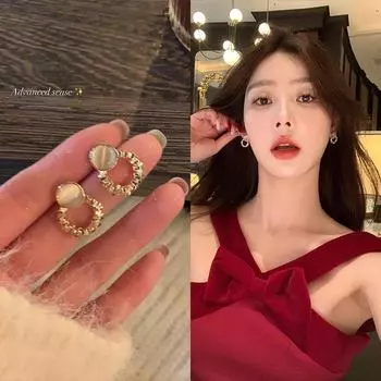 «Элегантные высококачественные серьги с кошачьим глазом для женщин»: «Сверкающий серебряный геометрический дизайн» A2217 золотой