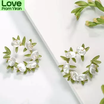 Элегантные высококачественные серьги с жемчугом и листьями, ювелирные изделия для женщин и девочек, модные серьги-кольца с растениями, свадебные аксессуары для банкета