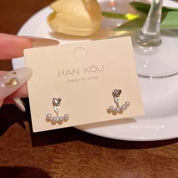 «Элегантные высококачественные серьги-трансформеры с жемчугом — универсальный, модный дизайн в форме сердца» A1814 серебряный