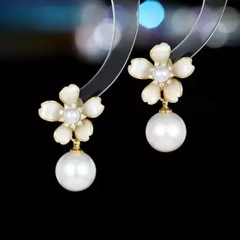 Элегантные высококачественные серьги в стиле ретро в стиле Гонконга из серебра 925 пробы с пятилепестковыми игольчатыми цветочными каплями и объемными жемчужными серьгами бордовый