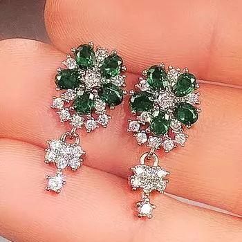 Элегантные зеленые цветы висячие серьги для женщин помолвка свадьба вечеринка роскошные кубический циркон серьги новые модные украшения