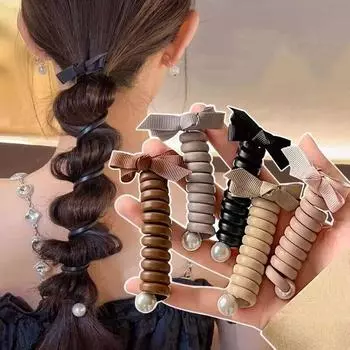 Элегантные жемчужные телефонные провода, аксессуары для волос, спиральный хвост, эластичные ленты для волос, резинка, веревки для волос для детей, повязка на голову, головной убор