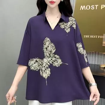 Элегантные женские элегантные блузки летние топы больших размеров женские повседневные рубашки с коротким рукавом XL чёрный