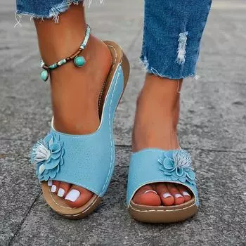 Элегантные женские белые сандалии-слайды с цветочным акцентом - открытый носок, легко надевать для удобной летней носки, сандалии с ремешками 36 белый