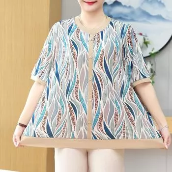 Элегантные женские блузки больших размеров, свободные винтажные рубашки с короткими рукавами больших размеров, летний топ, женская одежда среднего возраста 3XL